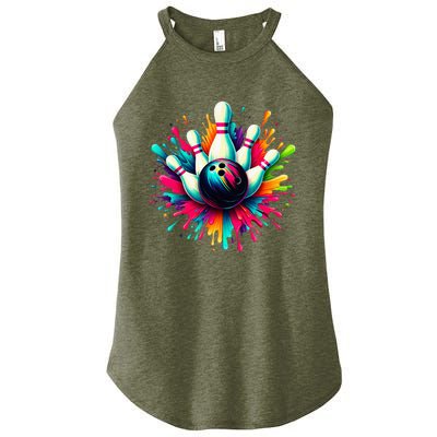 Colorful Bowling Game Day Bowling Cute Colorsplash Ball Women’s Perfect Tri Rocker Tank