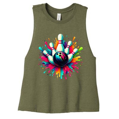 Colorful Bowling Game Day Bowling Cute Colorsplash Ball Women's Racerback Cropped Tank