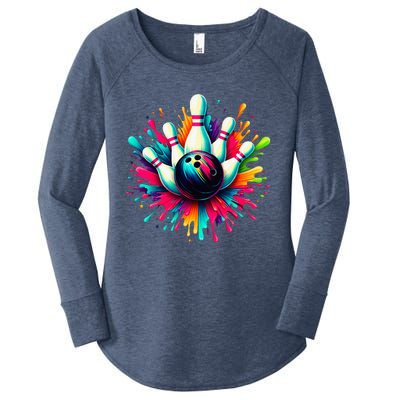 Colorful Bowling Game Day Bowling Cute Colorsplash Ball Women's Perfect Tri Tunic Long Sleeve Shirt