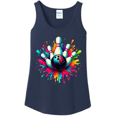 Colorful Bowling Game Day Bowling Cute Colorsplash Ball Ladies Essential Tank