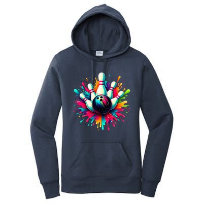 Colorful Bowling Game Day Bowling Cute Colorsplash Ball Women's Pullover Hoodie