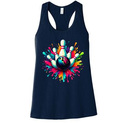 Colorful Bowling Game Day Bowling Cute Colorsplash Ball Women's Racerback Tank