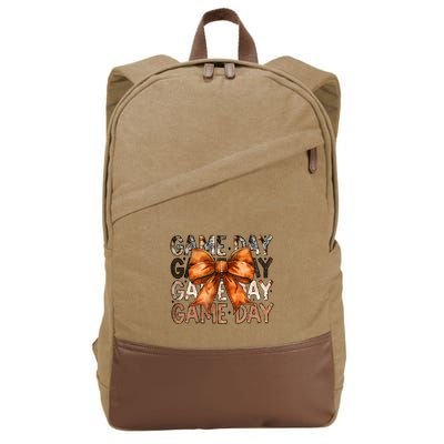 Coquette Bow Game Day American Football Autumn Thanksgiving Cotton Canvas Backpack