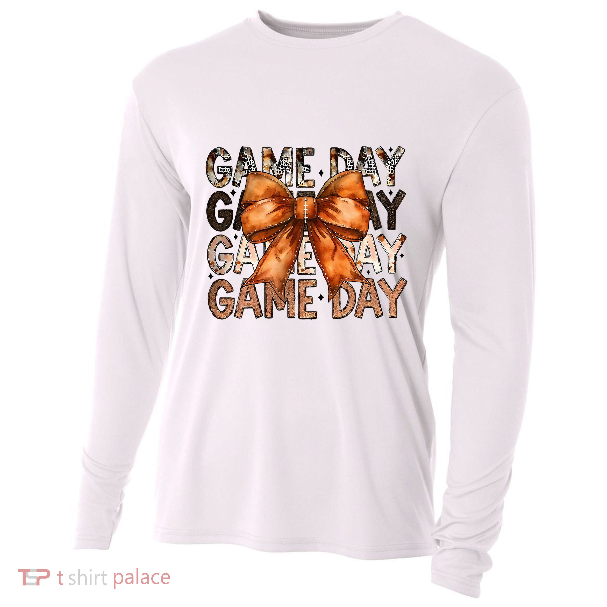 Coquette Bow Game Day American Football Autumn Thanksgiving Cooling Performance Long Sleeve Crew