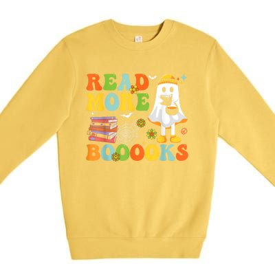 Cute Booooks Ghost Read More Books Funny Teacher Halloween Premium Crewneck Sweatshirt