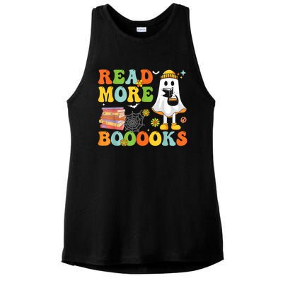 Cute Booooks Ghost Read More Books Funny Teacher Halloween Ladies PosiCharge Tri-Blend Wicking Tank