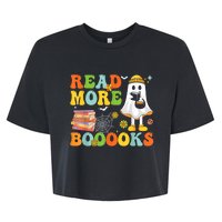 Cute Booooks Ghost Read More Books Funny Teacher Halloween Bella+Canvas Jersey Crop Tee