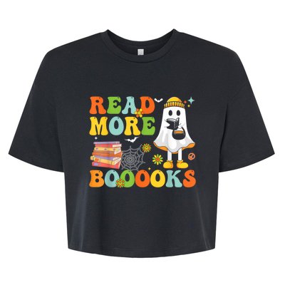 Cute Booooks Ghost Read More Books Funny Teacher Halloween Bella+Canvas Jersey Crop Tee