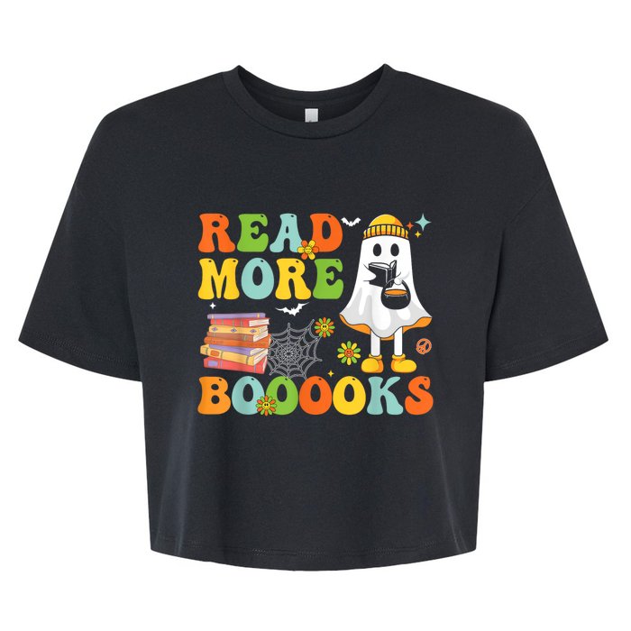 Cute Booooks Ghost Read More Books Funny Teacher Halloween Bella+Canvas Jersey Crop Tee