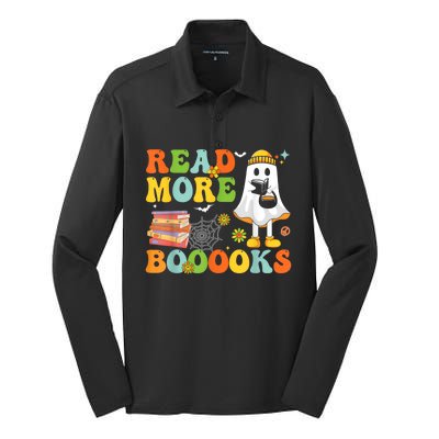 Cute Booooks Ghost Read More Books Funny Teacher Halloween Silk Touch Performance Long Sleeve Polo