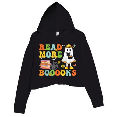 Cute Booooks Ghost Read More Books Funny Teacher Halloween Crop Fleece Hoodie