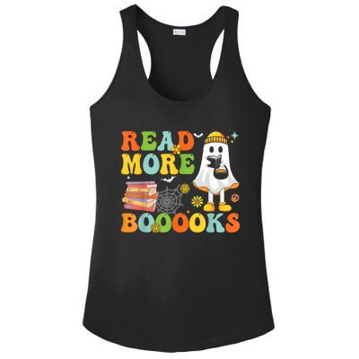 Cute Booooks Ghost Read More Books Funny Teacher Halloween Ladies PosiCharge Competitor Racerback Tank