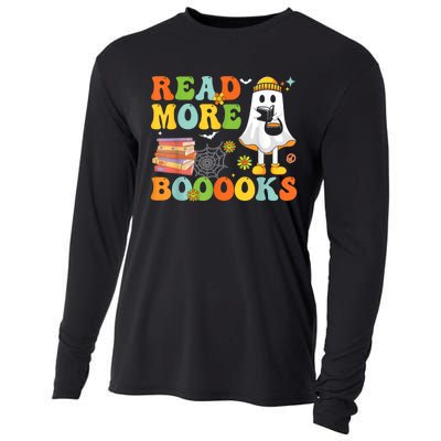 Cute Booooks Ghost Read More Books Funny Teacher Halloween Cooling Performance Long Sleeve Crew