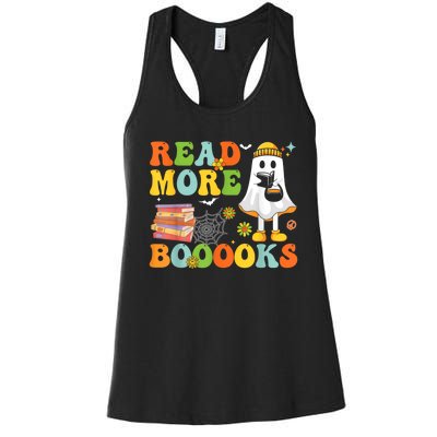 Cute Booooks Ghost Read More Books Funny Teacher Halloween Women's Racerback Tank