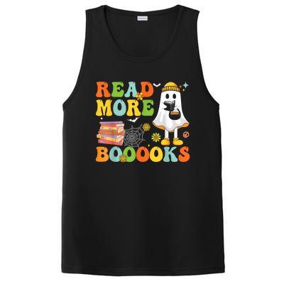 Cute Booooks Ghost Read More Books Funny Teacher Halloween PosiCharge Competitor Tank