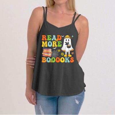 Cute Booooks Ghost Read More Books Funny Teacher Halloween Women's Strappy Tank