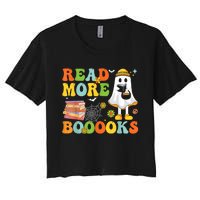 Cute Booooks Ghost Read More Books Funny Teacher Halloween Women's Crop Top Tee