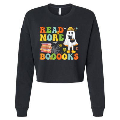 Cute Booooks Ghost Read More Books Funny Teacher Halloween Cropped Pullover Crew