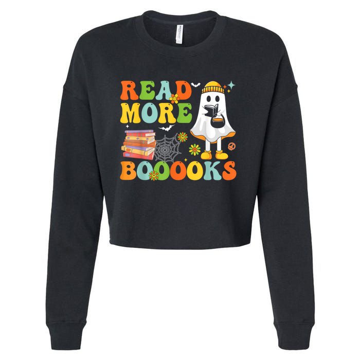 Cute Booooks Ghost Read More Books Funny Teacher Halloween Cropped Pullover Crew