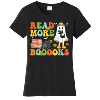 Cute Booooks Ghost Read More Books Funny Teacher Halloween Women's T-Shirt