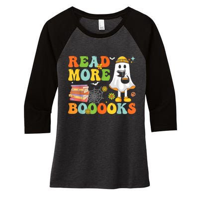 Cute Booooks Ghost Read More Books Funny Teacher Halloween Women's Tri-Blend 3/4-Sleeve Raglan Shirt