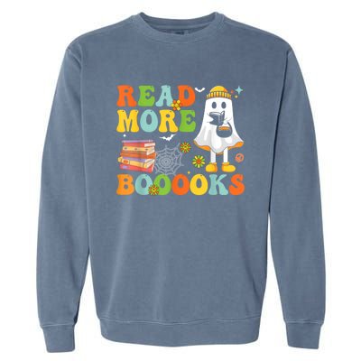 Cute Booooks Ghost Read More Books Funny Teacher Halloween Garment-Dyed Sweatshirt