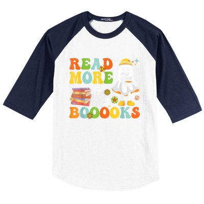 Cute Booooks Ghost Read More Books Funny Teacher Halloween Baseball Sleeve Shirt