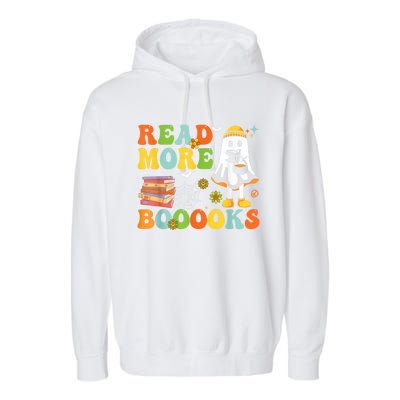 Cute Booooks Ghost Read More Books Funny Teacher Halloween Garment-Dyed Fleece Hoodie