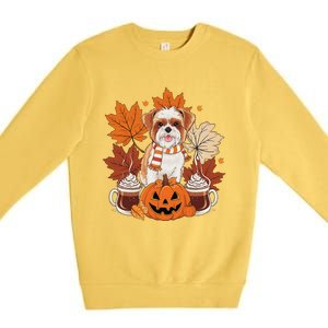 Cute Brussels Griffon Dog Cozy Scarf Autumn Halloween Coffee Premium Crewneck Sweatshirt