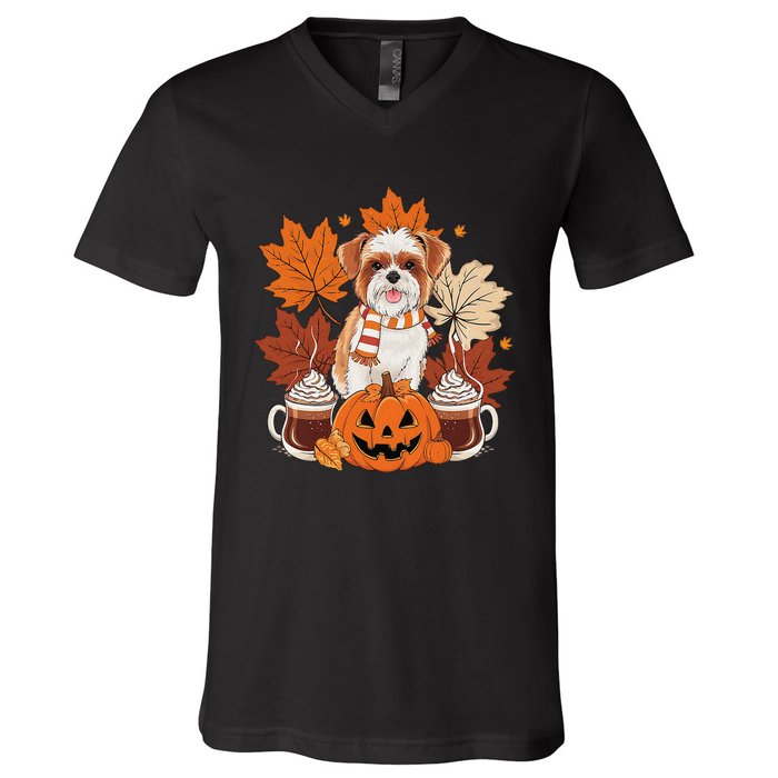 Cute Brussels Griffon Dog Cozy Scarf Autumn Halloween Coffee V-Neck T-Shirt