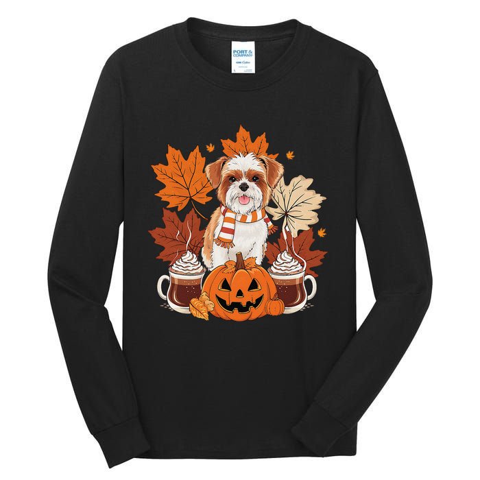 Cute Brussels Griffon Dog Cozy Scarf Autumn Halloween Coffee Tall Long Sleeve T-Shirt