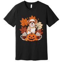 Cute Brussels Griffon Dog Cozy Scarf Autumn Halloween Coffee Premium T-Shirt