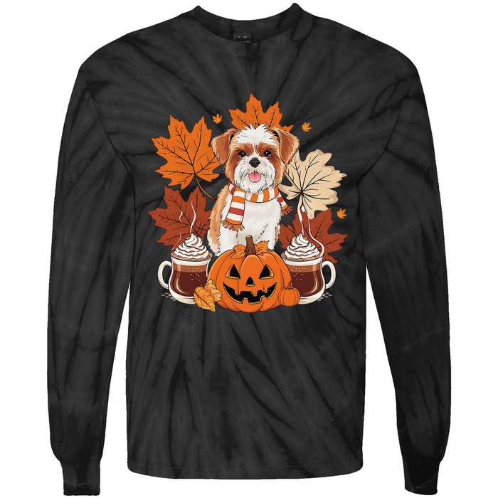 Cute Brussels Griffon Dog Cozy Scarf Autumn Halloween Coffee Tie-Dye Long Sleeve Shirt