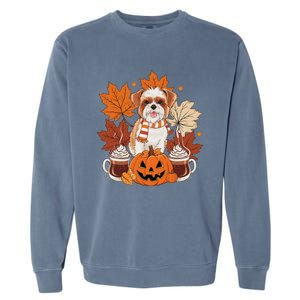 Cute Brussels Griffon Dog Cozy Scarf Autumn Halloween Coffee Garment-Dyed Sweatshirt