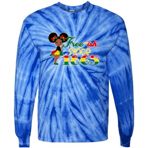 Cute Black Girl Juneteenth Freeish Since 1865 Black History Gift African Pride Tie-Dye Long Sleeve Shirt