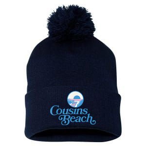 Cousins Beach Graphic White Pom Pom 12in Knit Beanie