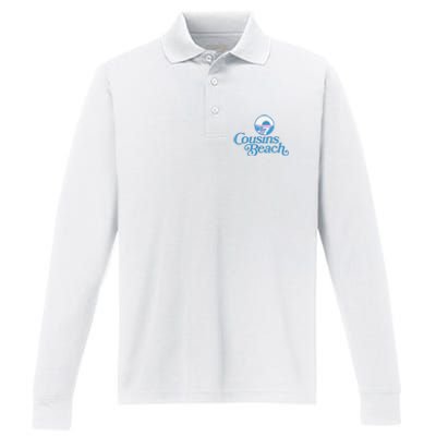 Cousins Beach Graphic White Performance Long Sleeve Polo