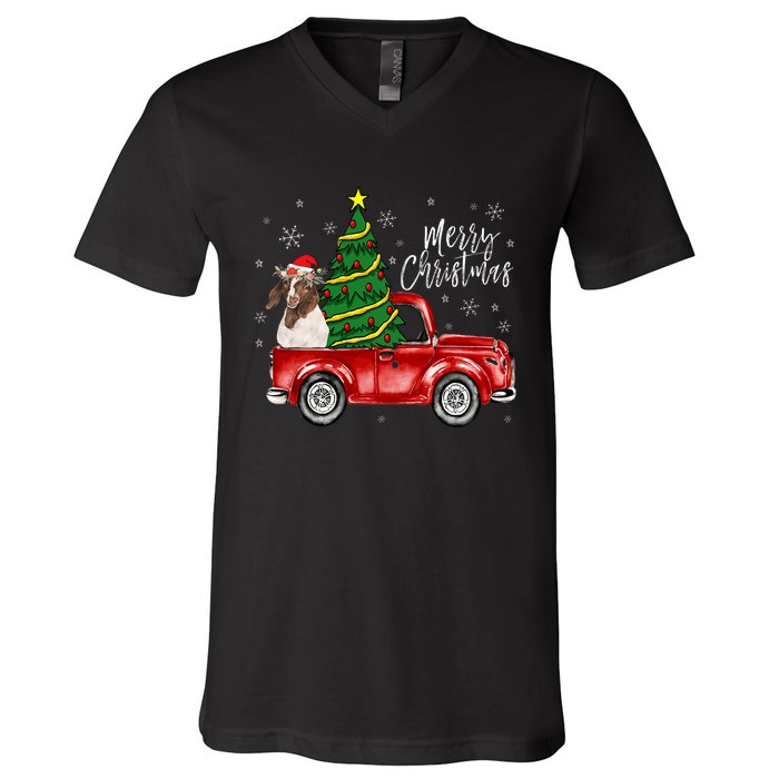 Cute Boer Goat Dog Truck Merry Christmas Goat Lover Xmas V-Neck T-Shirt