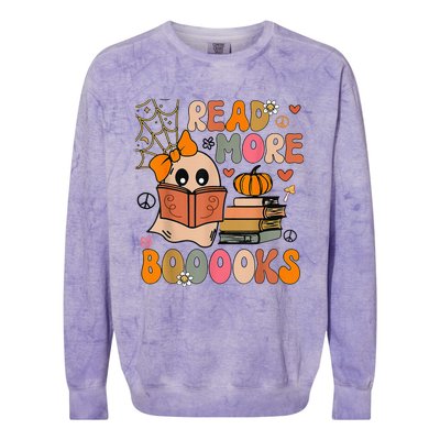 Cute Booooks Ghost Read More Books Funny Teacher Halloween Colorblast Crewneck Sweatshirt