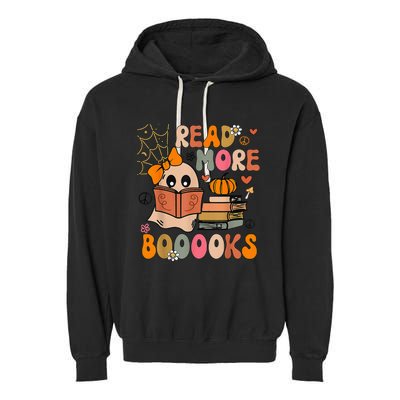 Cute Booooks Ghost Read More Books Funny Teacher Halloween Garment-Dyed Fleece Hoodie