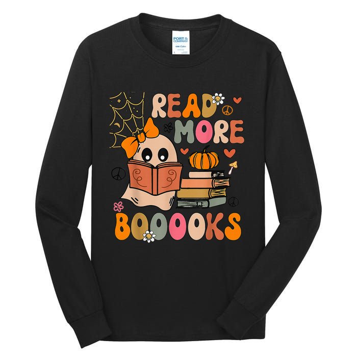 Cute Booooks Ghost Read More Books Funny Teacher Halloween Tall Long Sleeve T-Shirt