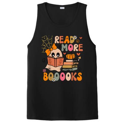 Cute Booooks Ghost Read More Books Funny Teacher Halloween PosiCharge Competitor Tank