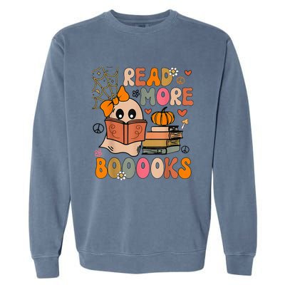 Cute Booooks Ghost Read More Books Funny Teacher Halloween Garment-Dyed Sweatshirt