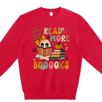 Cute Booooks Ghost Read More Books Funny Teacher Halloween Premium Crewneck Sweatshirt