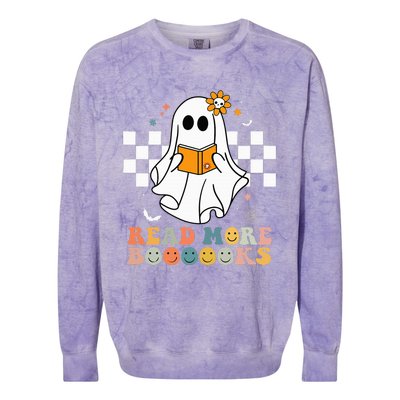 Cute Boooooks Ghost Read More Books Funny Teacher Halloween Colorblast Crewneck Sweatshirt