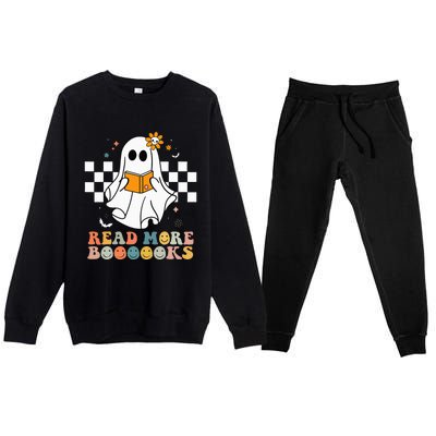 Cute Boooooks Ghost Read More Books Funny Teacher Halloween Premium Crewneck Sweatsuit Set