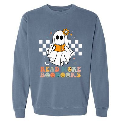 Cute Boooooks Ghost Read More Books Funny Teacher Halloween Garment-Dyed Sweatshirt