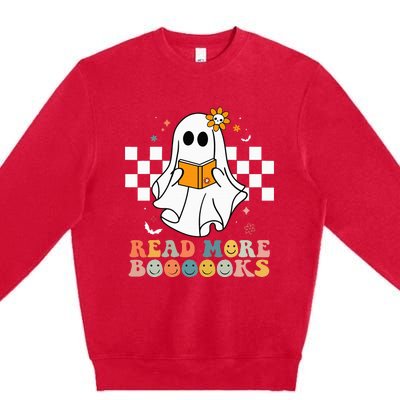 Cute Boooooks Ghost Read More Books Funny Teacher Halloween Premium Crewneck Sweatshirt