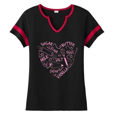 Cute Baking Gift Love Baking Cake Pastry Chef Ladies Halftime Notch Neck Tee