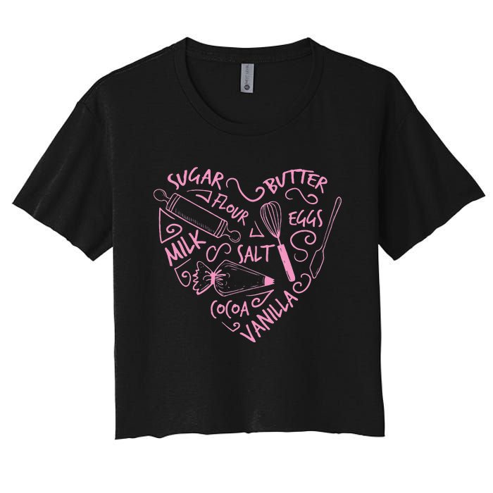 Cute Baking Gift Love Baking Cake Pastry Chef Women's Crop Top Tee